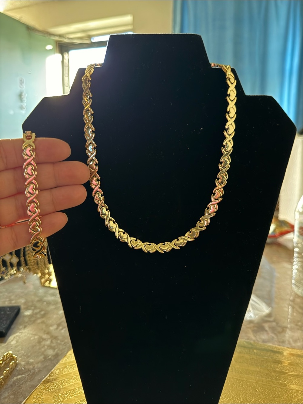 Gold Link Chain Necklace and Bracelet Set - Women Jewelry